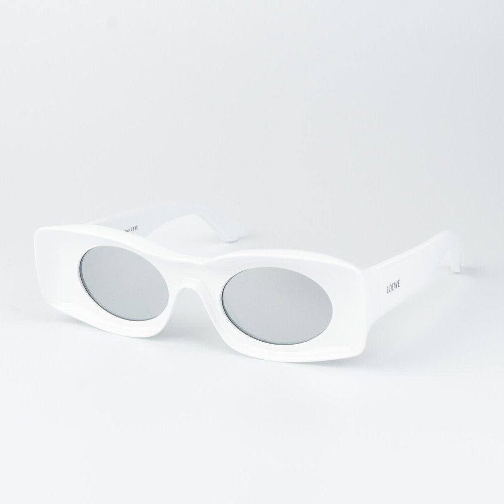 Loewe Paula's Ibiza Women Sunglasses White Silver Mirror Rectangle LW40033I 21C